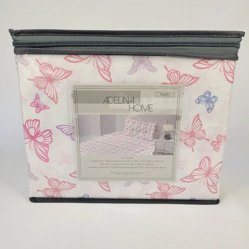 Pink Purple Blue White Butterflies 3 pc Twin Sheets Set Girls Butterfly Spring